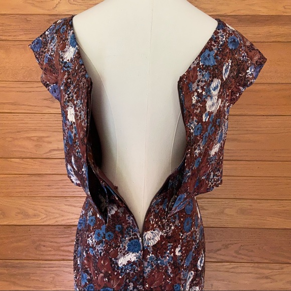 Vintage 60s brown and blue bow front wiggle dress - Picture 10 of 12
